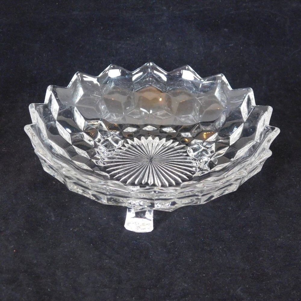 Fostoria American Clear 3 Toe Bon Bon Dish 6 7/8 in dia Cube Motif Sawtooth Edge